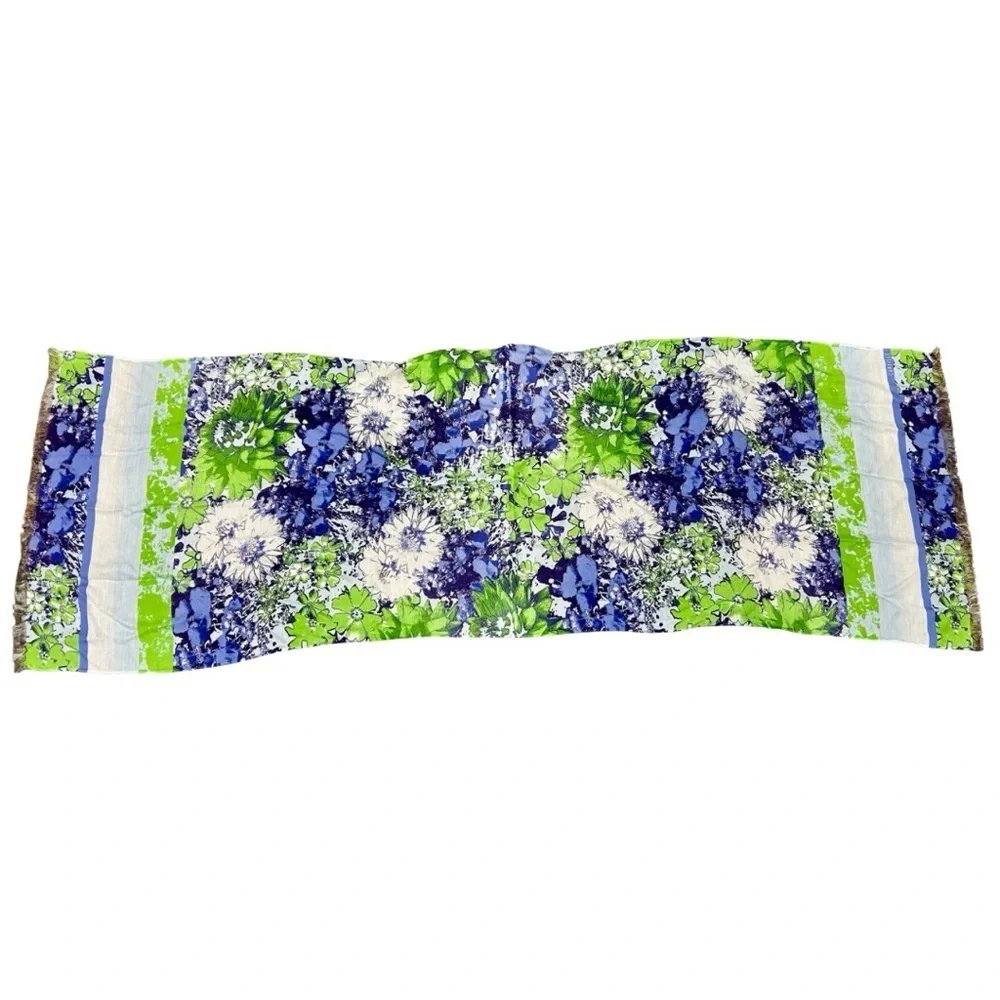 Carlisle Oblong Floral Scarf | Blue Green Print Lightweight Wrap